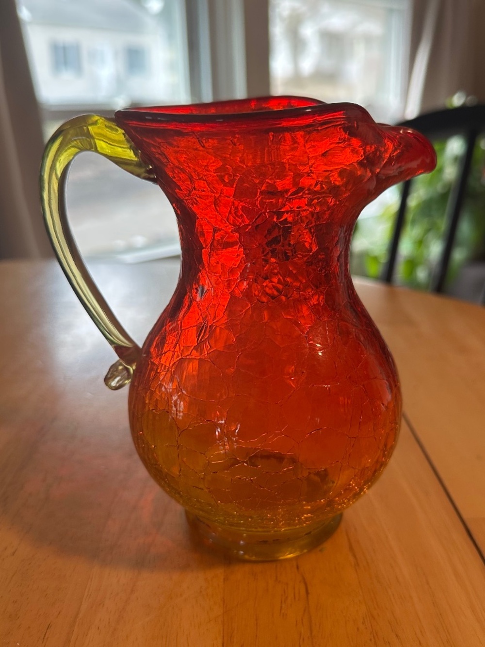 Mid century orange crackle glass pitcher